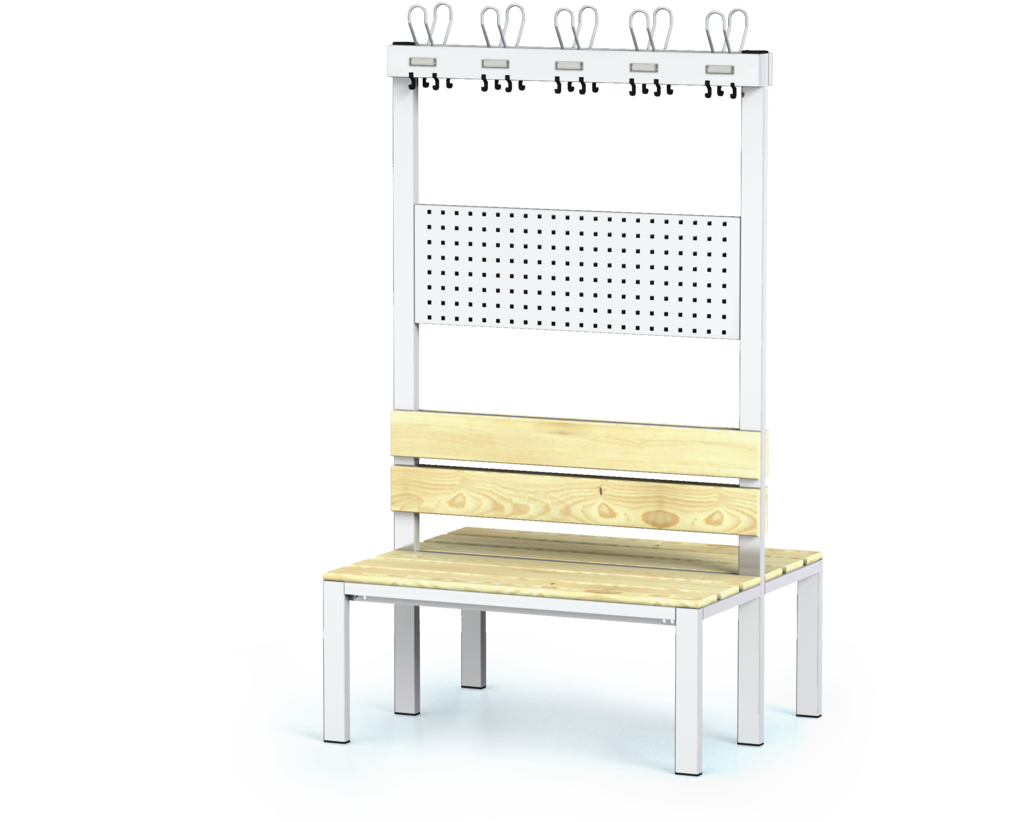 Double-sided benches with backrest and racks, spruce sticks -  basic version 1800 x 1000 x 830